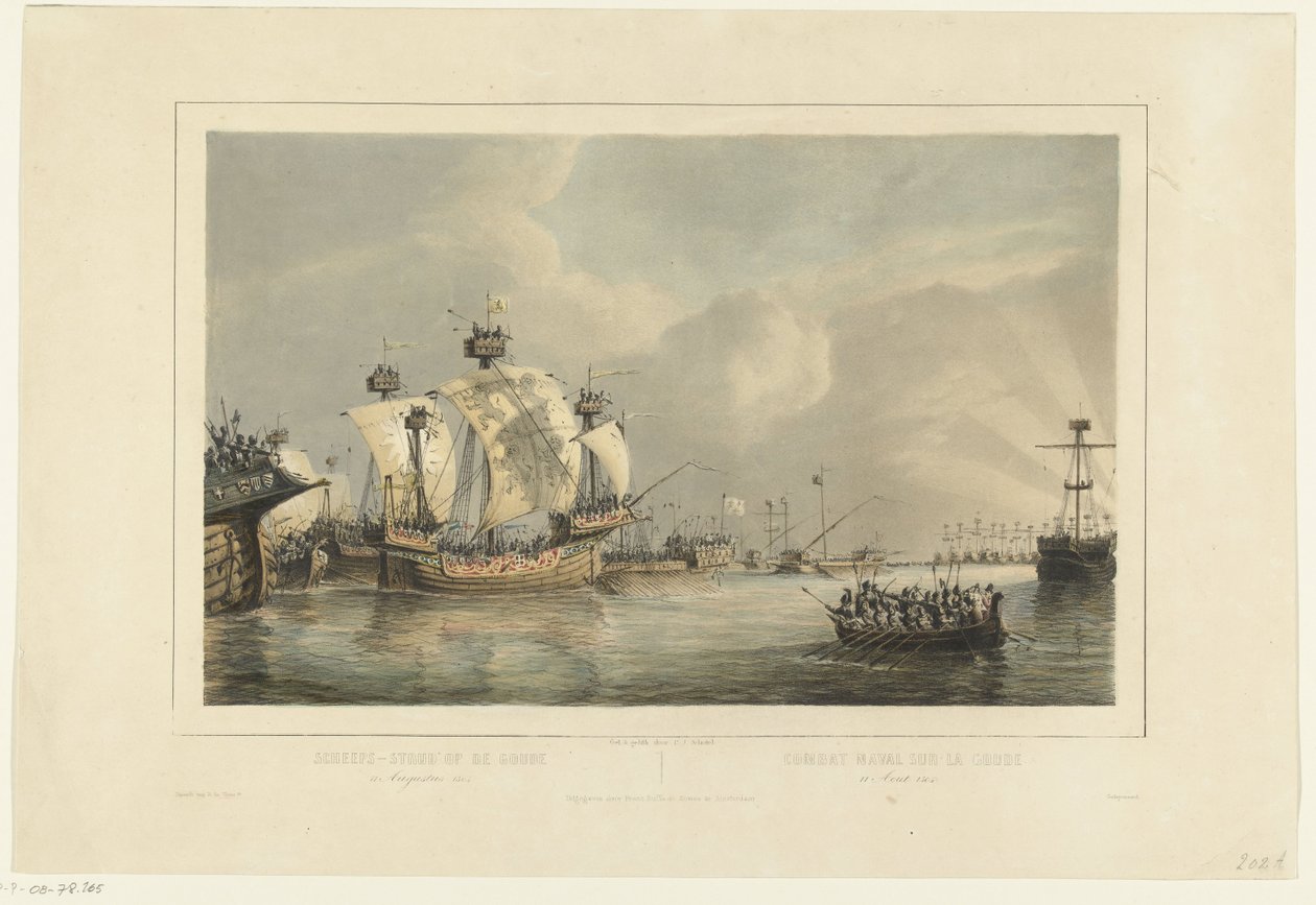 Gouwe-i csata, 1304 Tengerészeti csata a Gouwe-n 1304. augusztus 11. / Combat naval sur la Goude 11 Aout 1304 (cím az objektumon) alkotó: Petrus Johannes Schotel