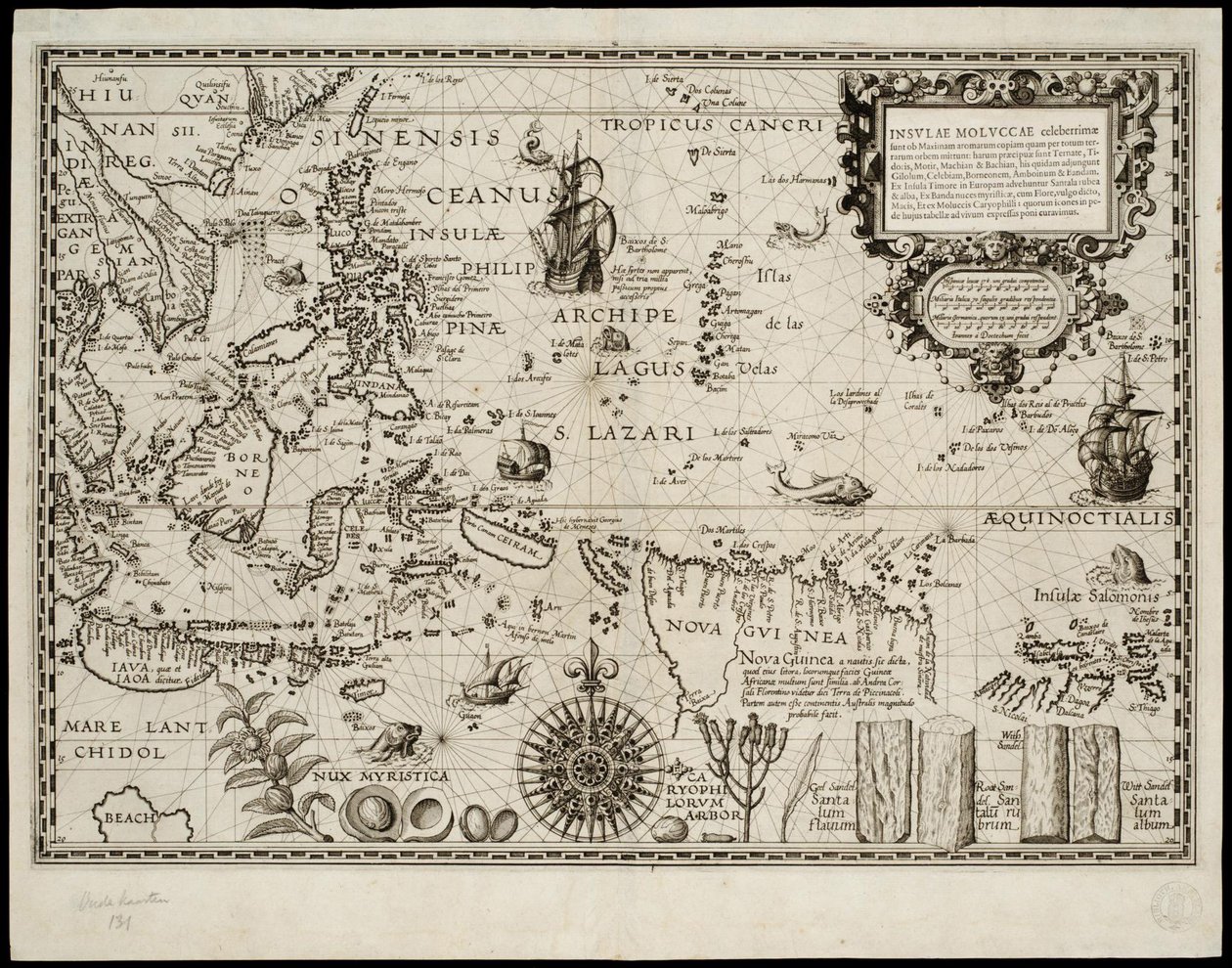 A Moluccas-szigetek híresek a legnagyobb mennyiségű fűszerről, amelyet a világ minden tájáról küldenek… alkotó: Petrus Plancius