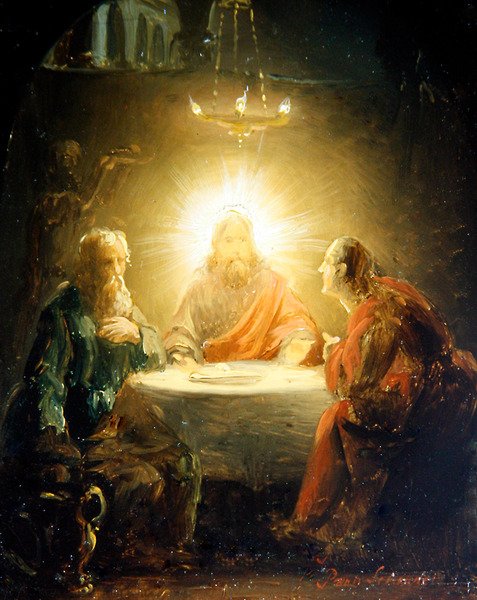 Krisztus megtörő kenyere (olaj a panelen) alkotó: Petrus van Schendel