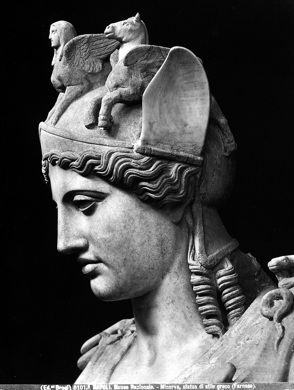 Részlet Athena Farnese arcáról, a Phidias Iskolából származó bronzszobor római császári másolata alkotó: Phidias (school of) (after)