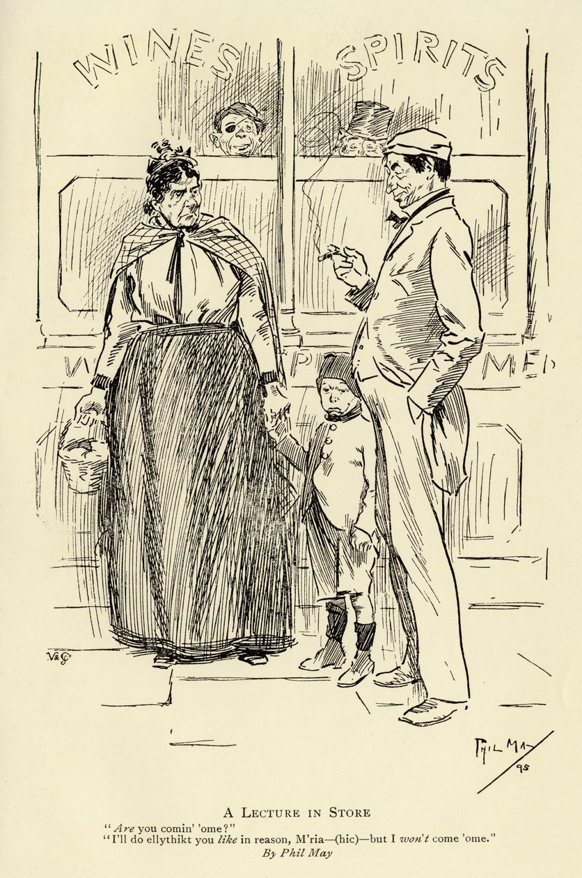 Egy előadás a boltban, 1895 alkotó: Phil May