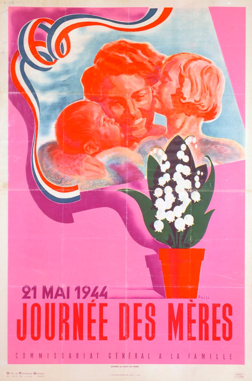 „Anyák napja, 1944. május 21.”, Vichy francia plakát, 1944 alkotó: Phili
