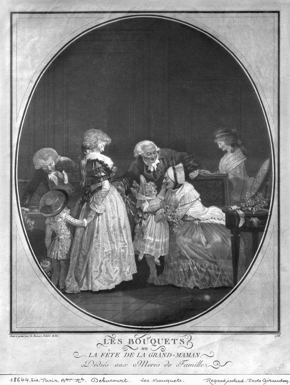 Virágcsokrok vagy ünneplő nagymama, 1788 alkotó: Philibert Louis Debucourt