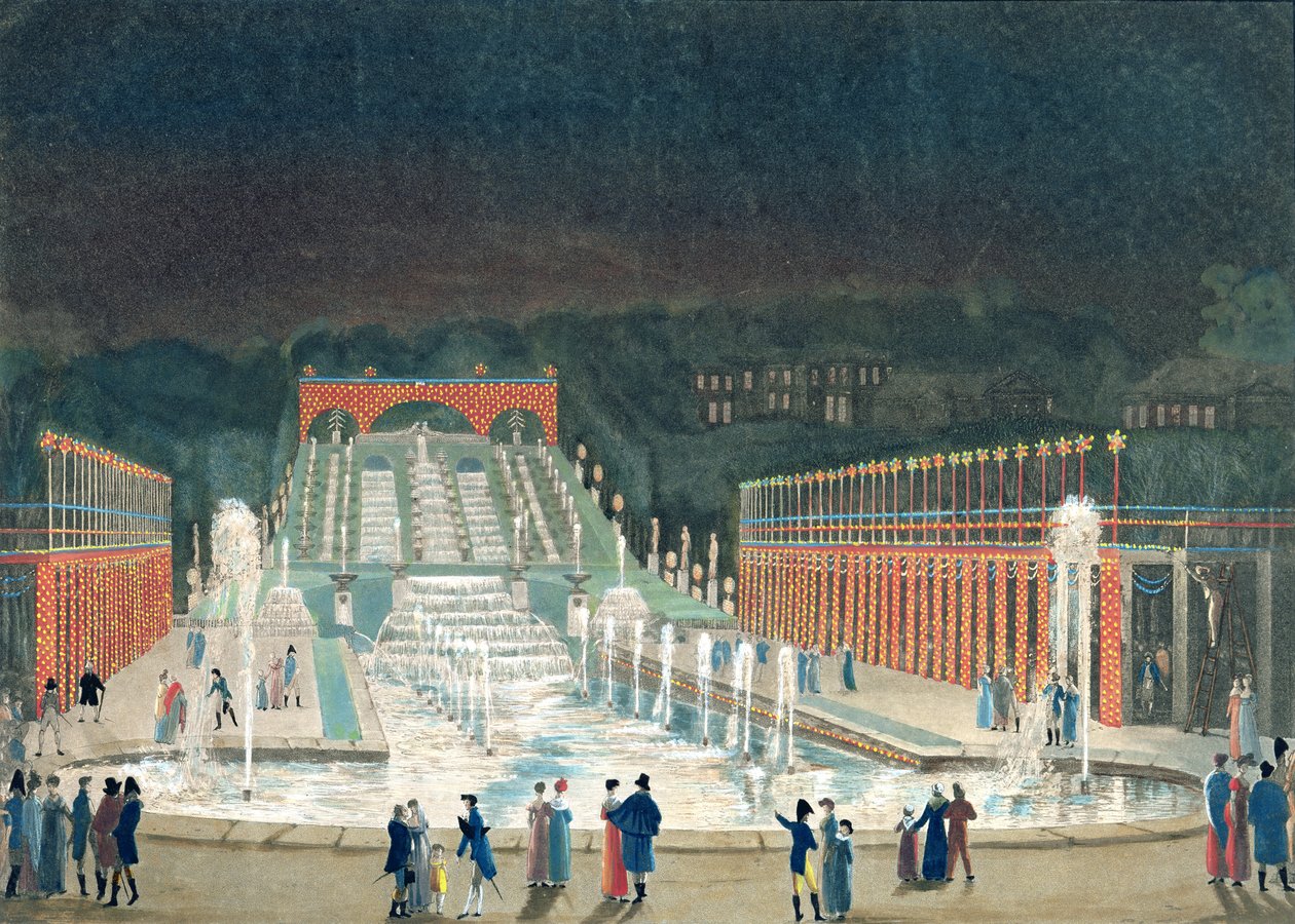 A Saint-Cloud-kút megvilágítása, 1810. április 1. (rézkarc és akvatinta papíron) alkotó: Philibert Louis Debucourt