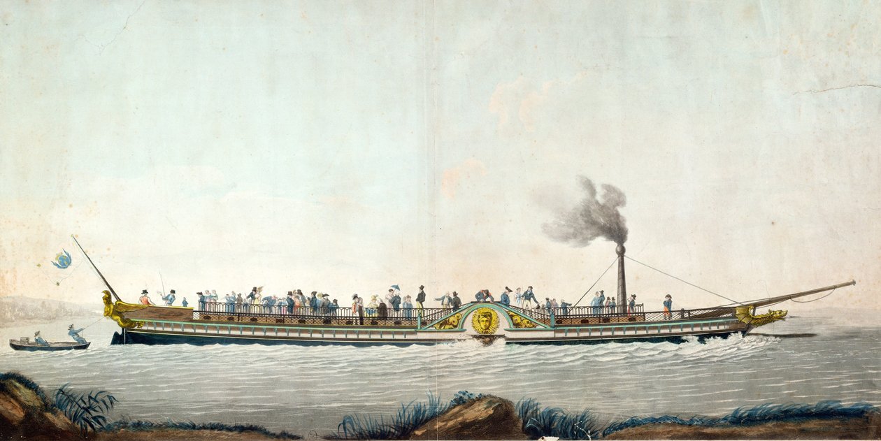 A Charles-Philippe, az első gőzhajó, amelyet vízre bocsátottak a Szajnán, 1816. augusztus 20-án alkotó: Philibert Louis Debucourt