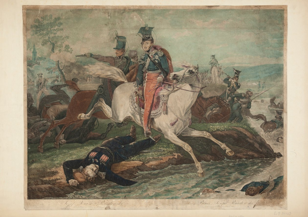 Józef Poniatowski herceg 1813. október 19-én, az Elster átkelésekor hal meg alkotó: Philibert-Louis Debucourt