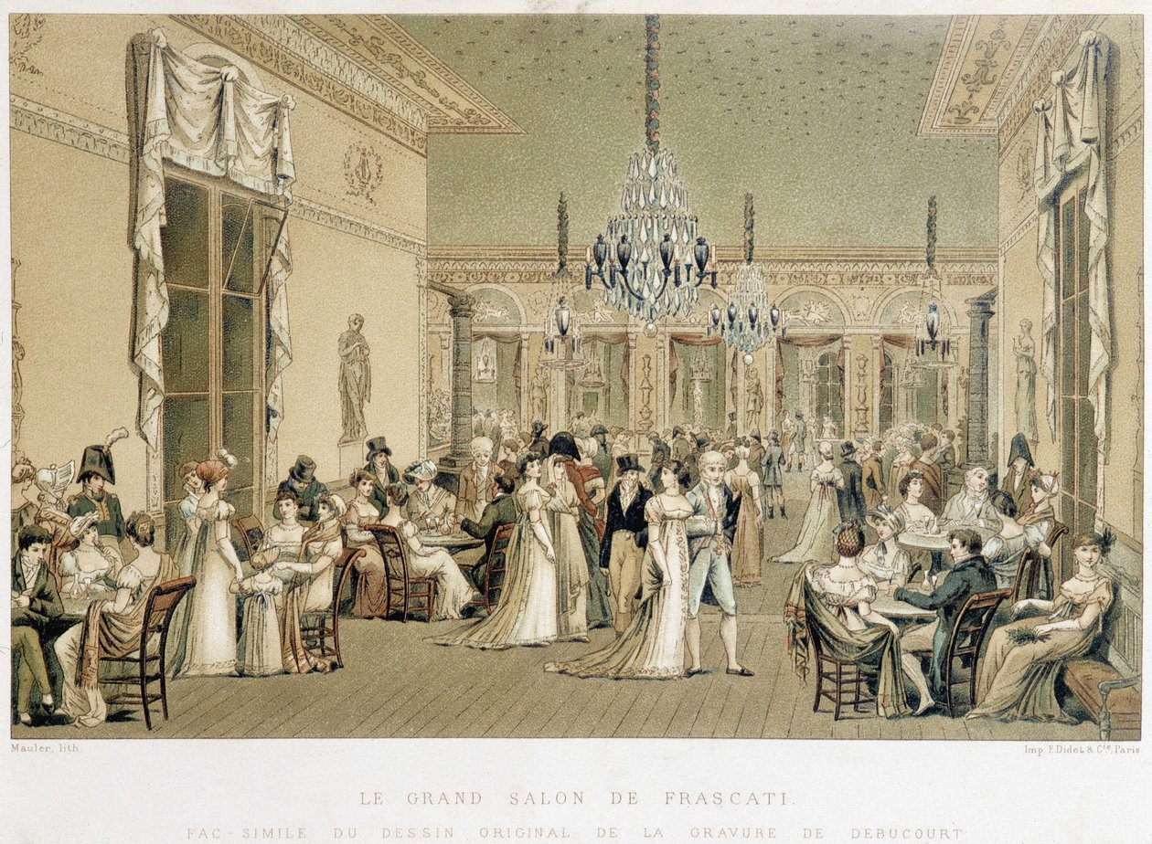 A Grand Salon du cafe Frascati Párizsban. Philibert-Louis Debucourt (1755-1832) litográfiája. alkotó: Philibert Louis Debucourt
