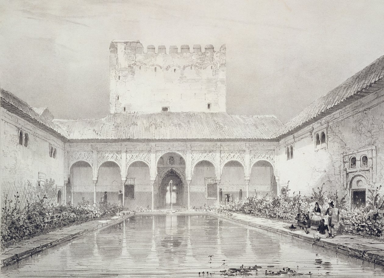 Medence és szökőkút az Alberca udvarában, Alhambra, 21. tábla a "Souvenirs de Grenade et de l