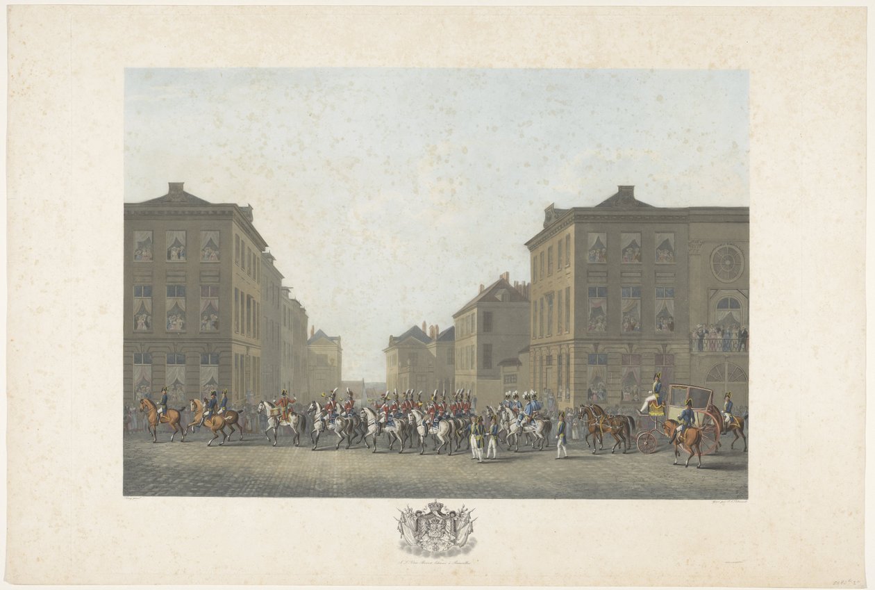 Zenekar I. Vilmos beiktatásán Brüsszelben, 1815. szeptember 21-én Tizenkét lemez I. Vilmos brüsszeli érkezéséről és beiktatásáról, valamint az 1815-ös Quatre-Bras-i és Waterloo-i csatákról (sorozat címe) alkotó: Philibert Louis Debucourt