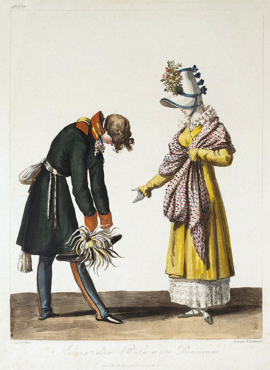 Egy orosz tiszt elválása egy párizsi nőtől, 1816. alkotó: Philibert Louis Debucourt
