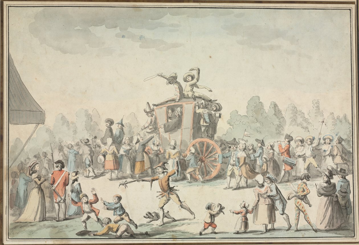 Scène de Carnaval (toll, fekete tinta és akvarell) alkotó: Philibert Louis Debucourt