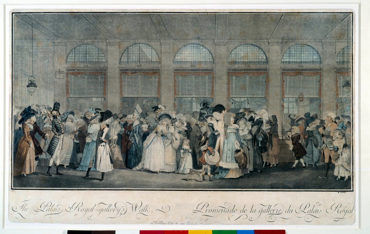 Séta az 1787-es királyi palota galériájában. Louis Philibert Debucourt metsze (1755 - 1832) alkotó: Philibert Louis Debucourt