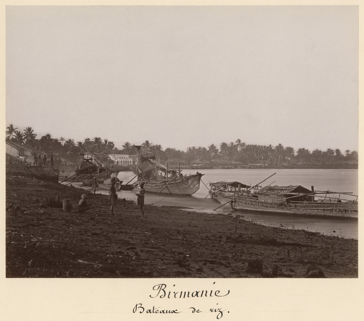 Rizsszállító hajók a Thanlwin folyón, Mupun kerület, Moulmein, Burma, 19. század vége (albumnyomat) alkotó: Philip Adolphe Klier