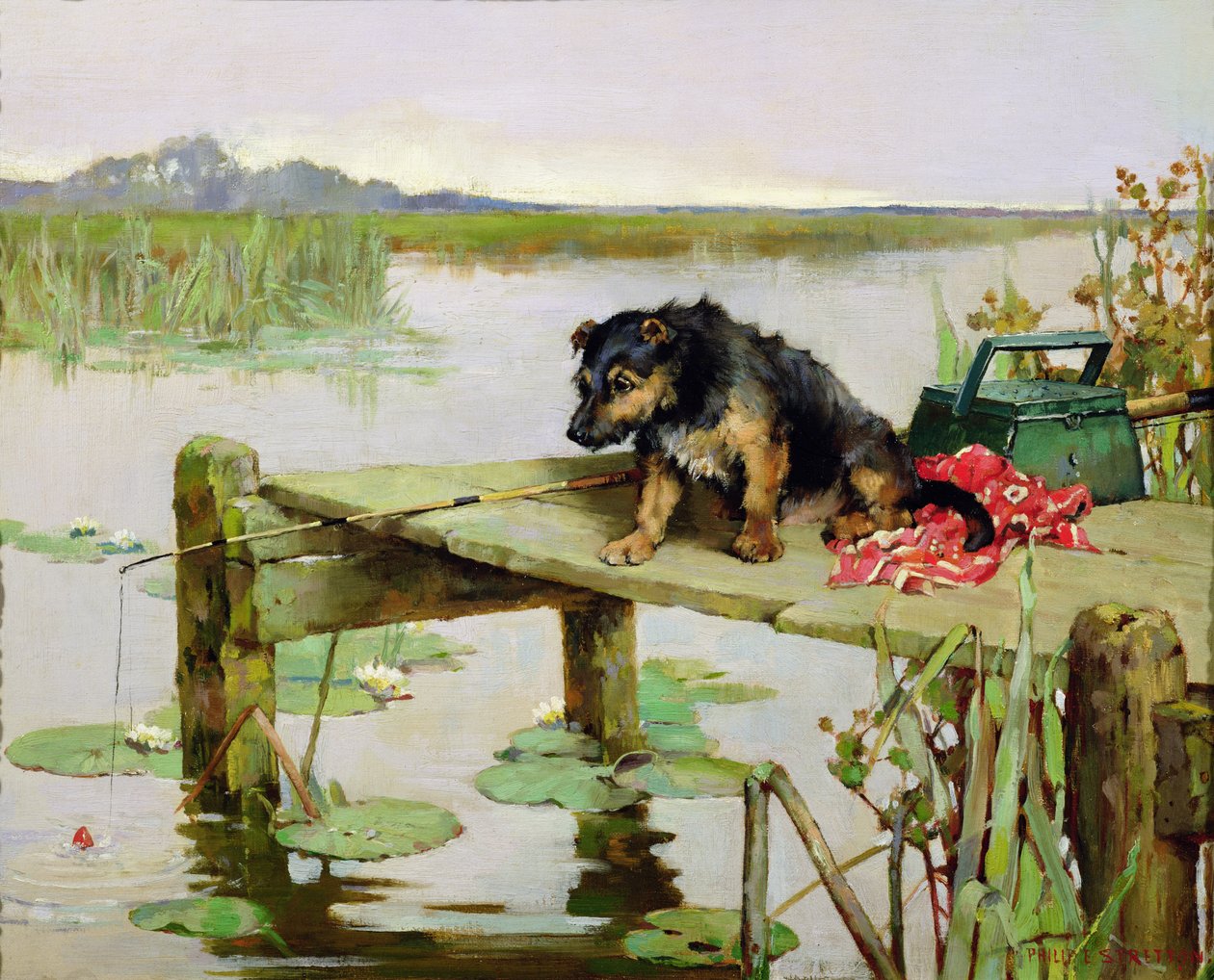 Terrier – horgászat, 1890 körül alkotó: Philip Eustace Stretton