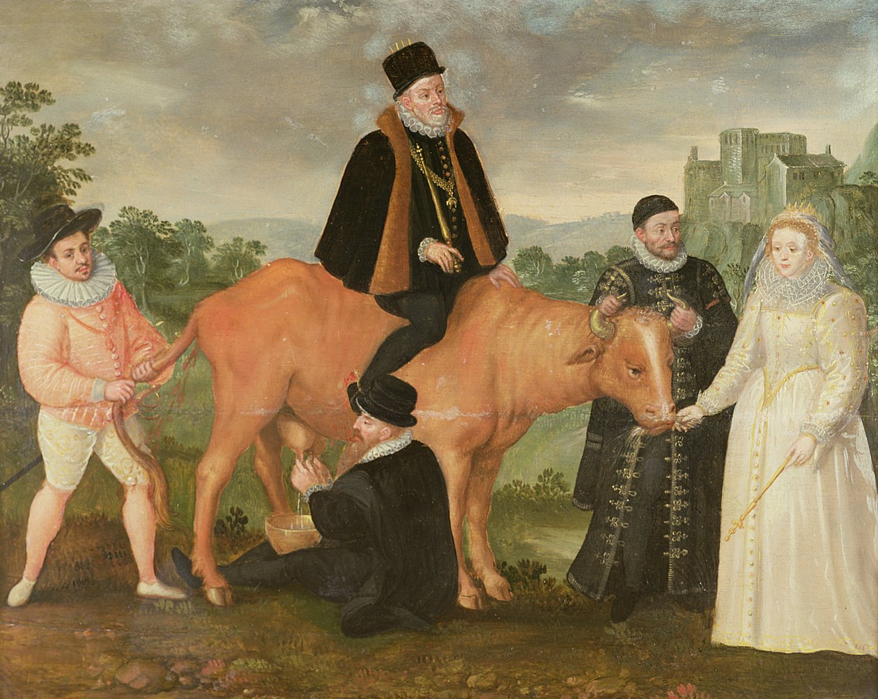 Fülöp (tehénen ülve), Alencon hercege, Alba hercege, Orániai Vilmos és I. Erzsébet királynő portréja alkotó: Philip Moro