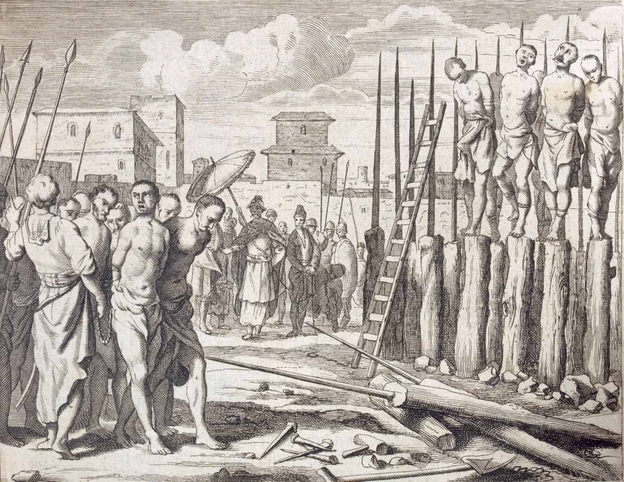 Néhány lázadó felkarolása, Büntetés: Mészáros felkarolás, kocsma. 1672. alkotó: Philip Baldaeus