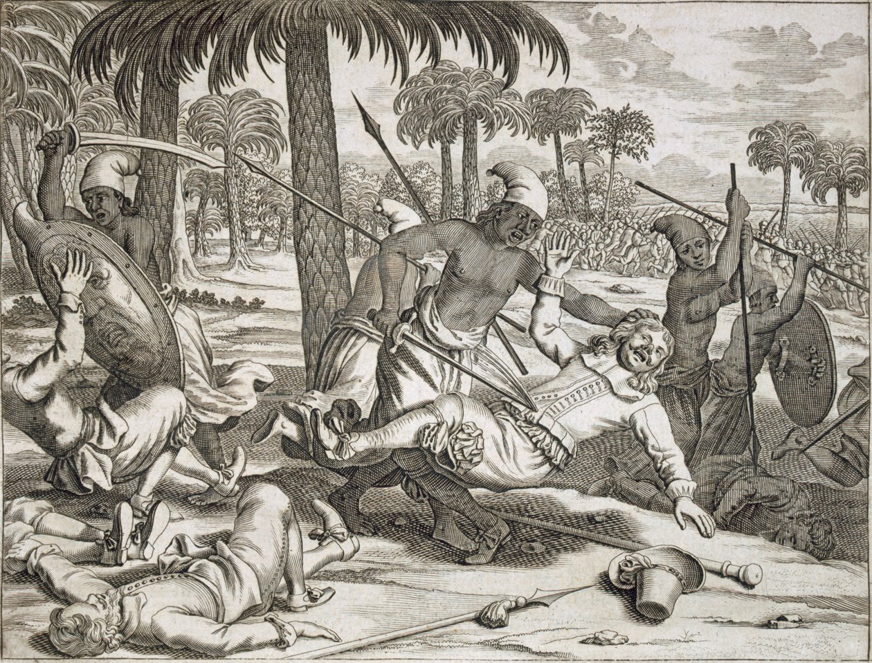 Koster úr meggyilkolása a cingáliak által, Ceylon Sri Lanka, pub. 1672. alkotó: Philip Baldaeus