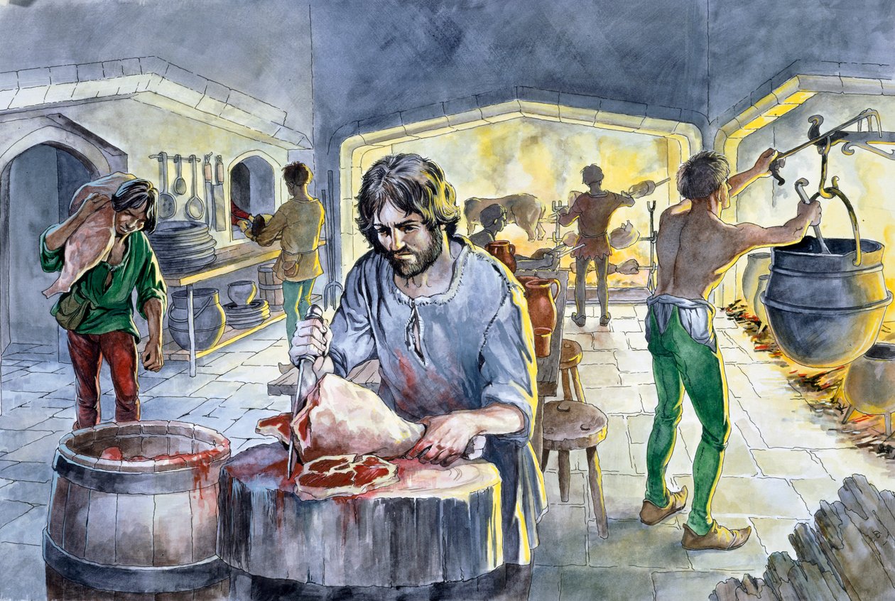 Konyha a középkorban, c14. század, c1990-2010 alkotó: Philip Corke