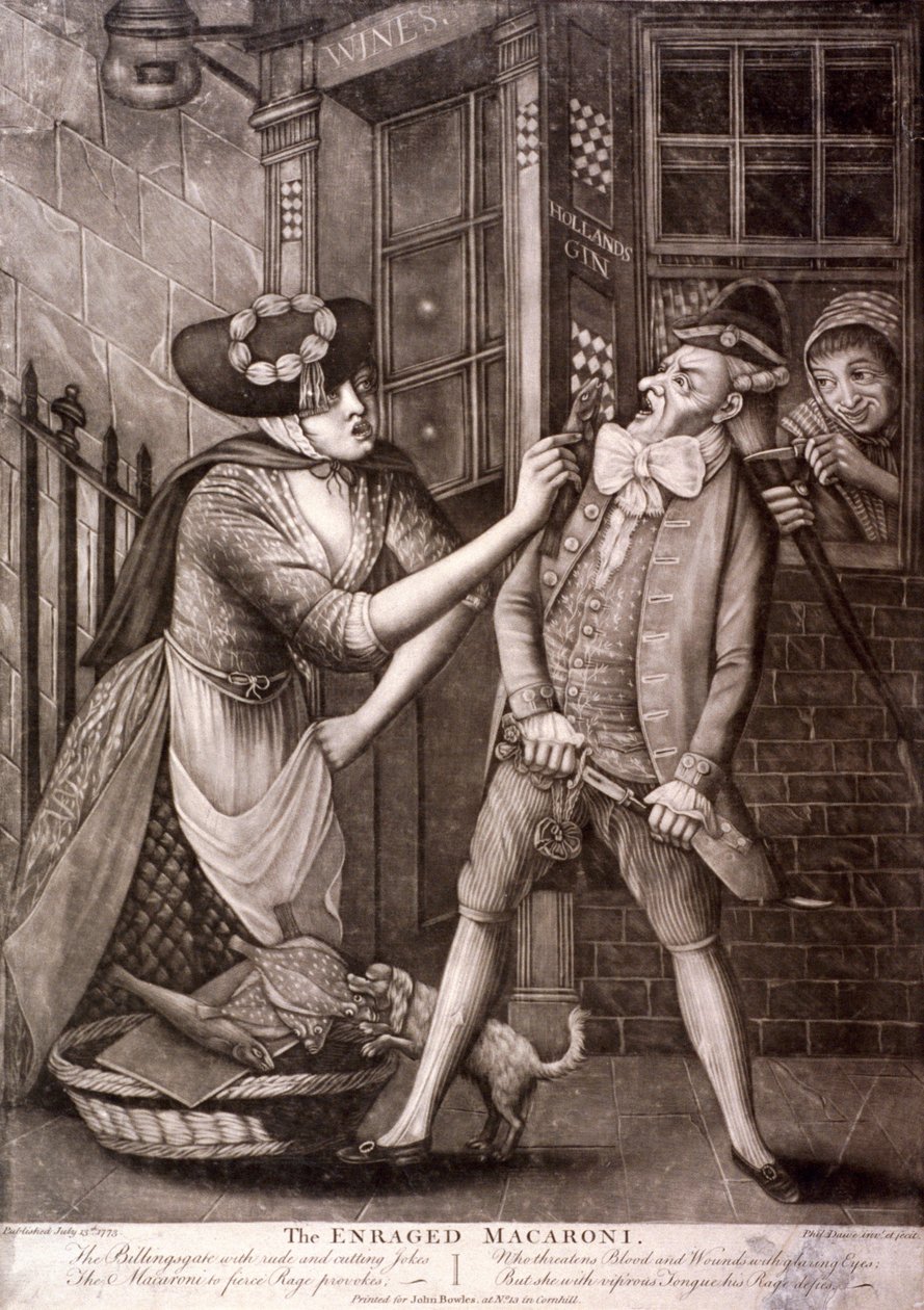„A feldühödött makaróni, 1773 alkotó: Philip Dawe