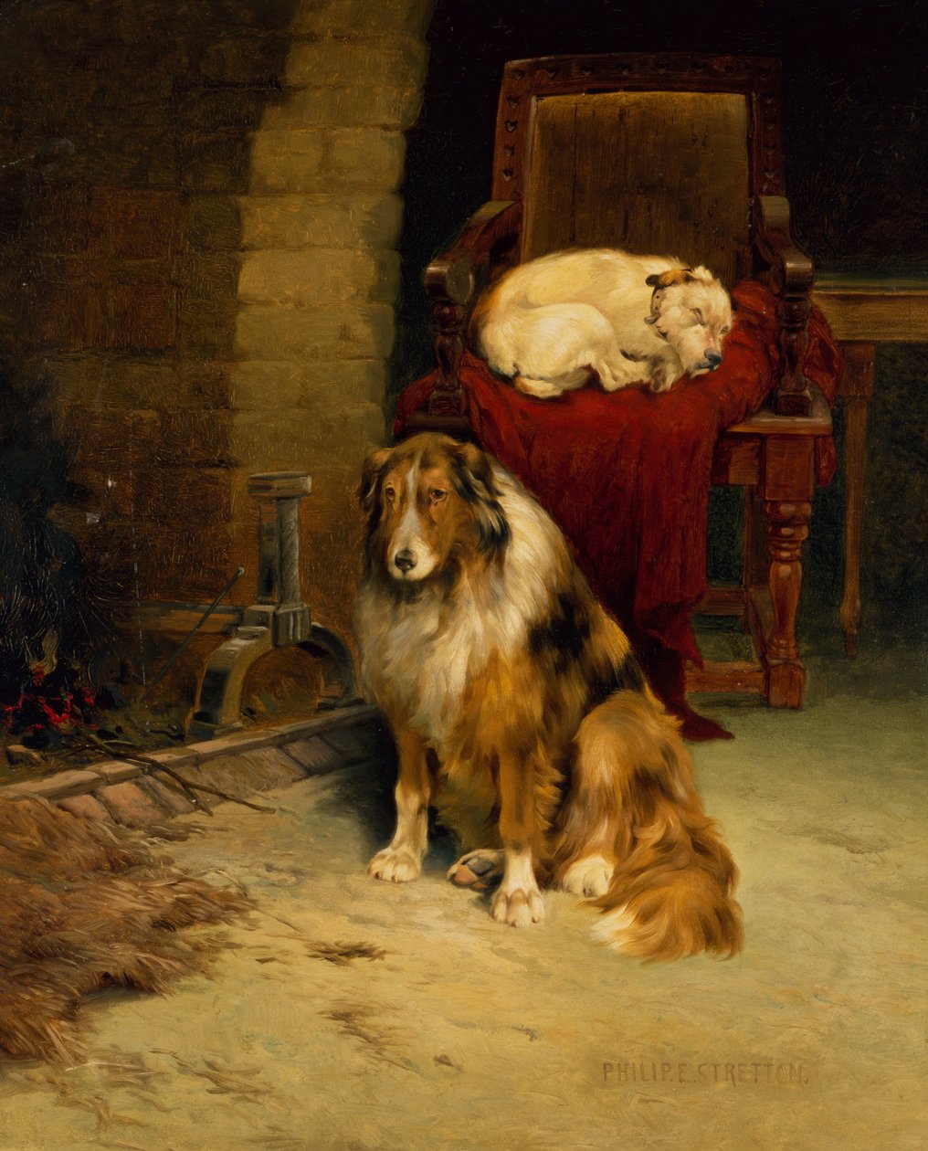 Fireside Companions (olaj, vászon) alkotó: Philip Eustace Stretton