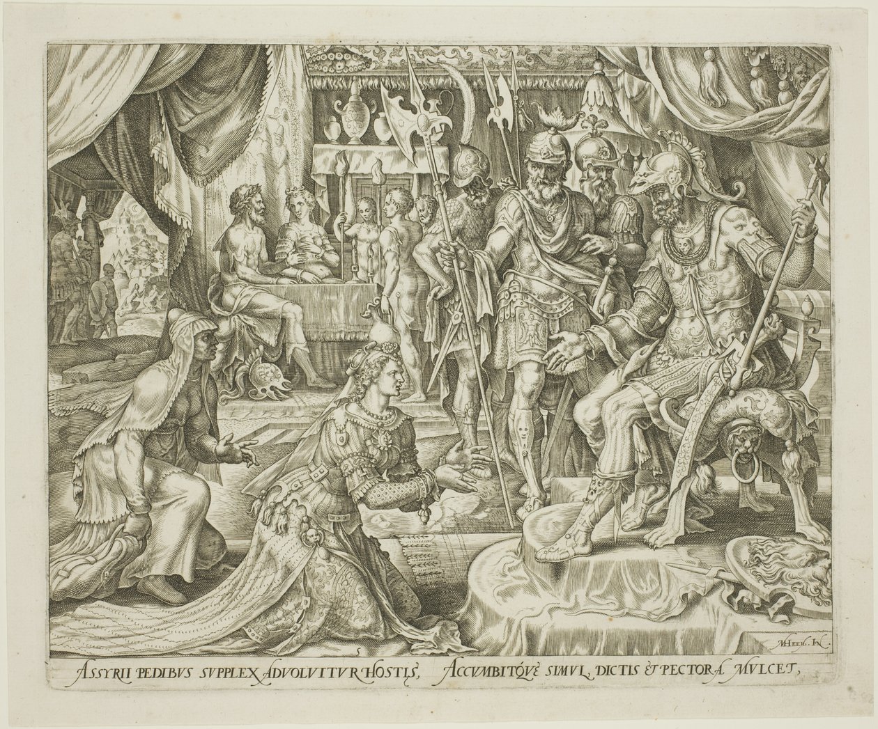 Judith átnyújtotta Holofernésznek, Judith és Holofernész története című könyv ötödik tábláját alkotó: Philip Galle