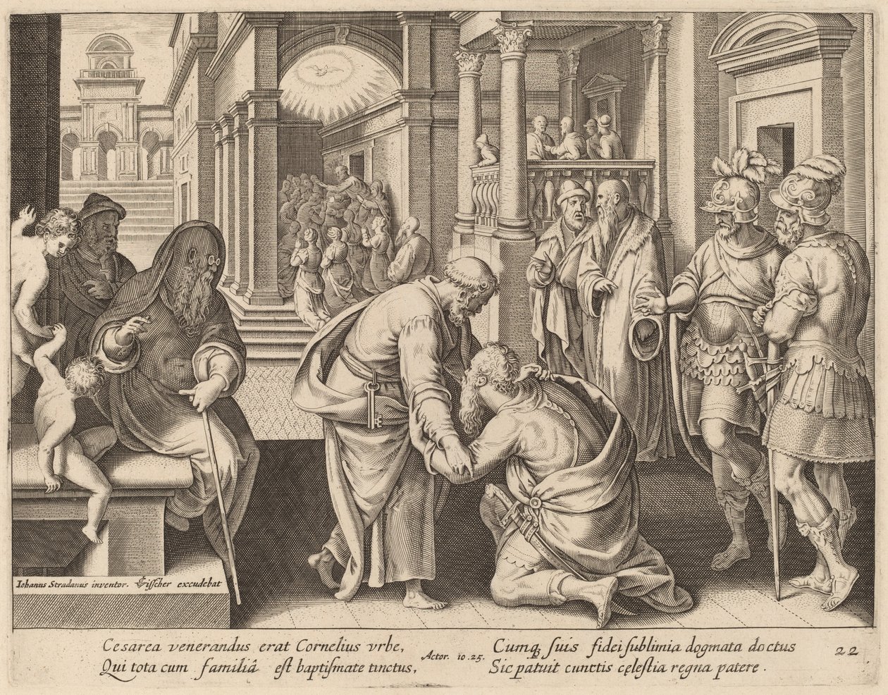Kornélius Szent Pétert imádja alkotó: Philip Galle after Jan van der Straet