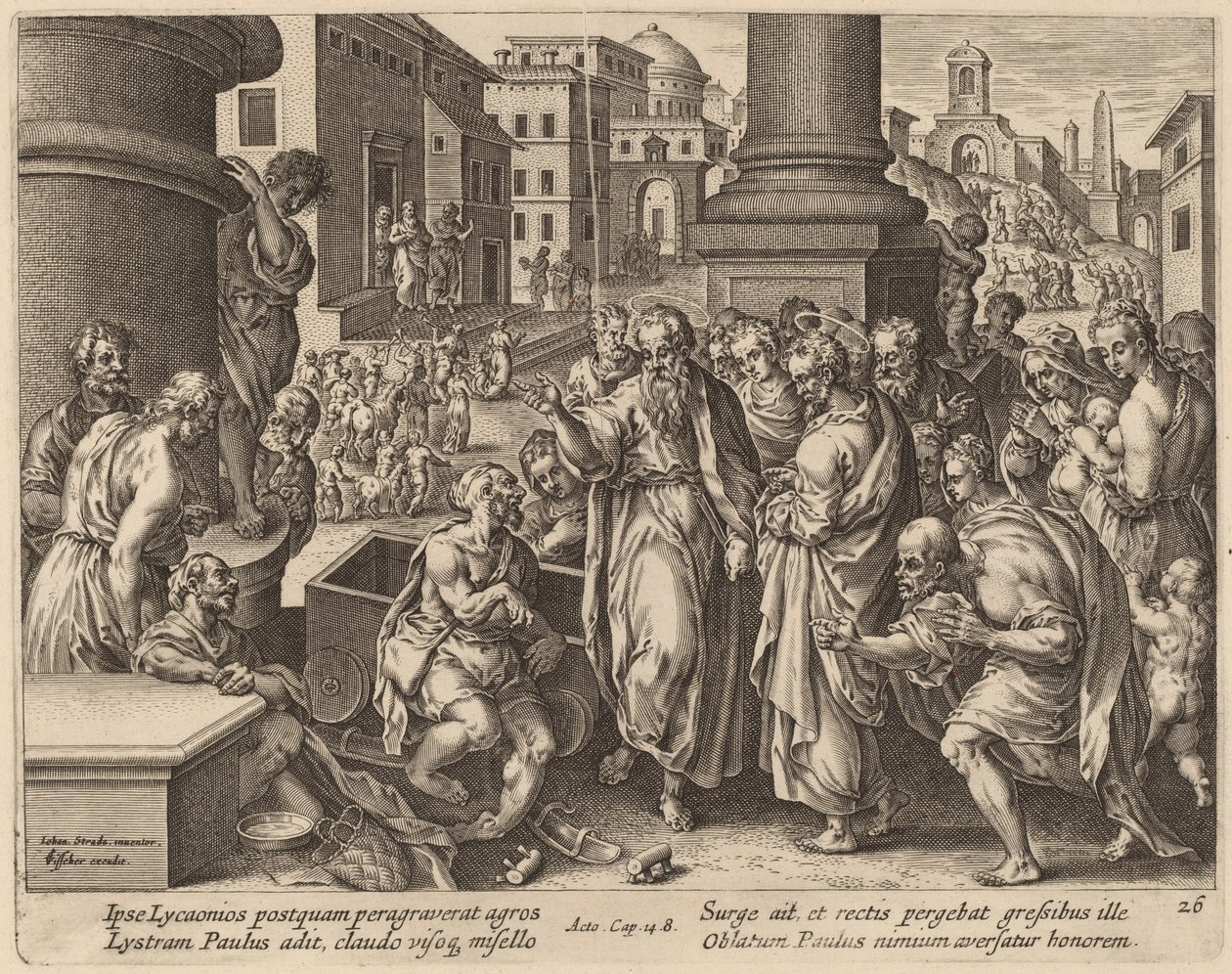 Szent Pál meggyógyítja a sántát Lystrában alkotó: Philip Galle after Jan van der Straet