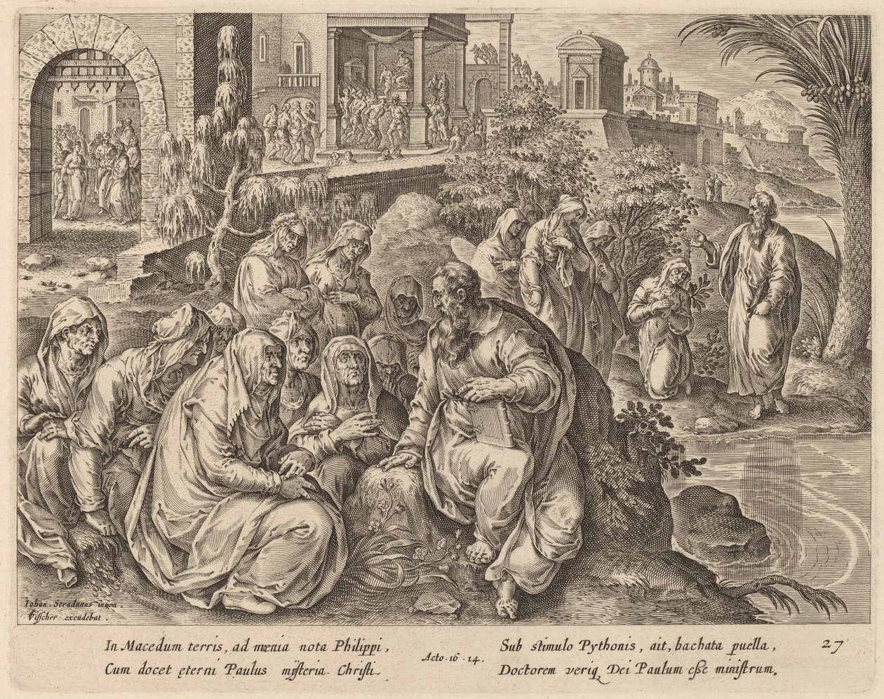 Szent Pál a Fülöp asszonyaihoz beszél egy folyó mellett alkotó: Philip Galle after Jan van der Straet