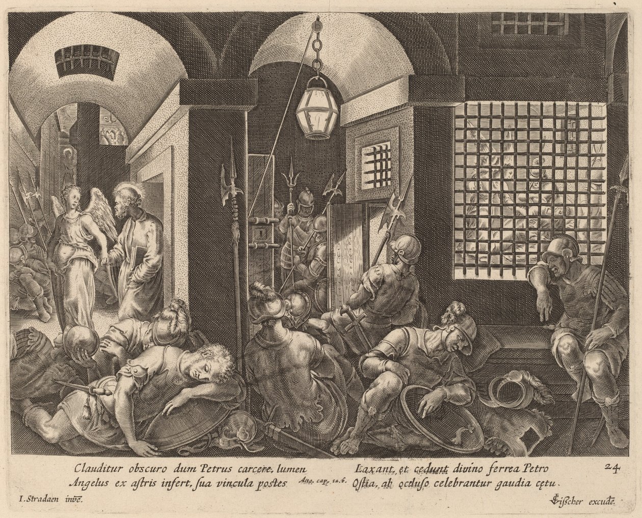 Szent Pétert egy angyal szabadította ki a börtönből alkotó: Philip Galle after Jan van der Straet