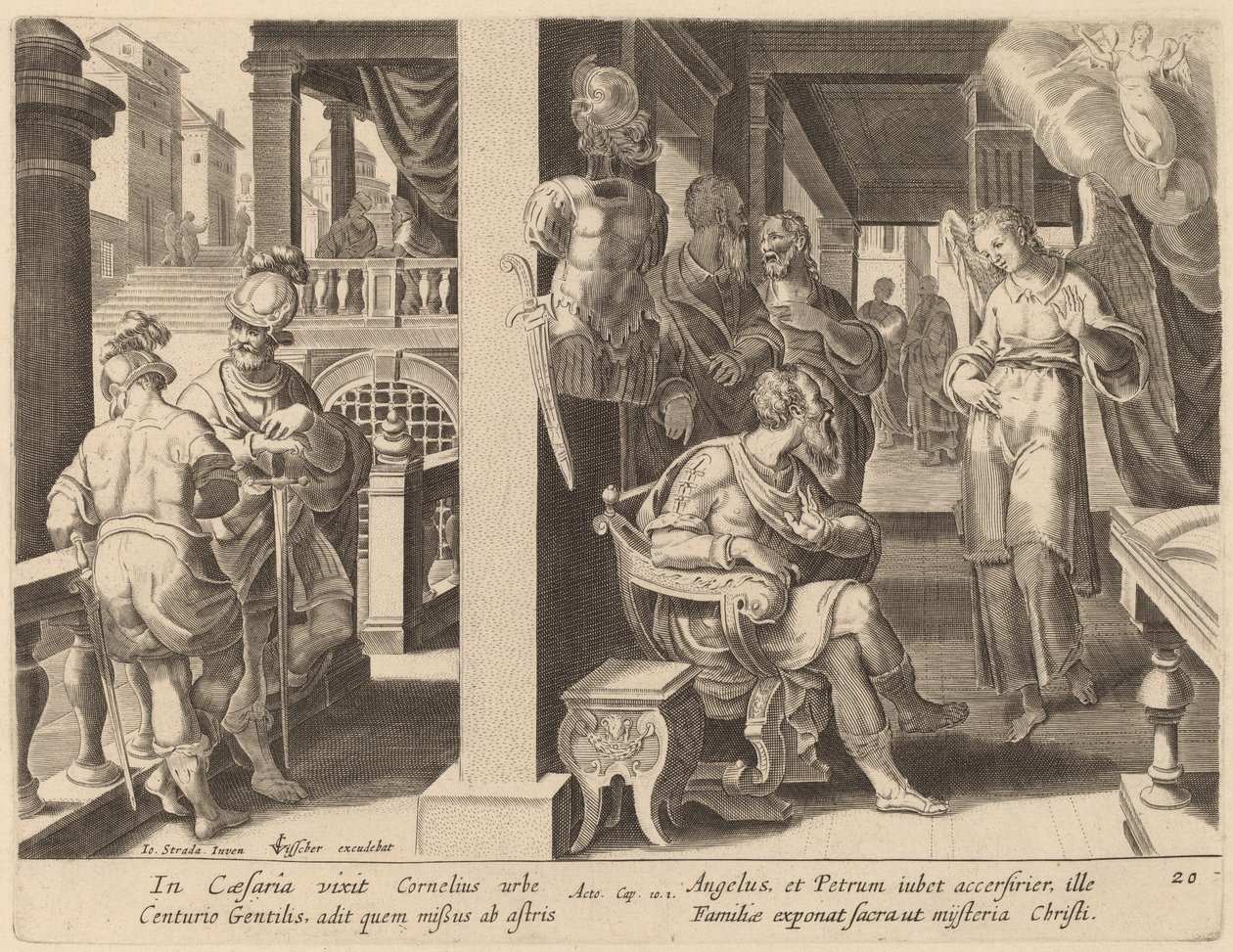Az angyal megparancsolja Kornéliusznak, hogy hozza el Szent Pétert alkotó: Philip Galle after Jan van der Straet