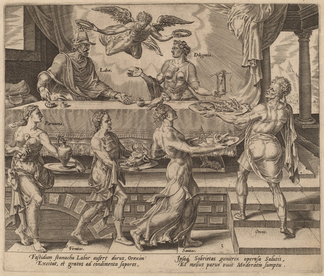 Munka és szorgalom élvezve egyszerű étkezésüket alkotó: Philip Galle after Maerten van Heemskerck
