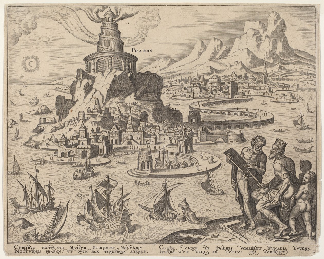 Pharos (A világítótorony Alexandriában) alkotó: Philip Galle, after Maerten van Heemskerck
