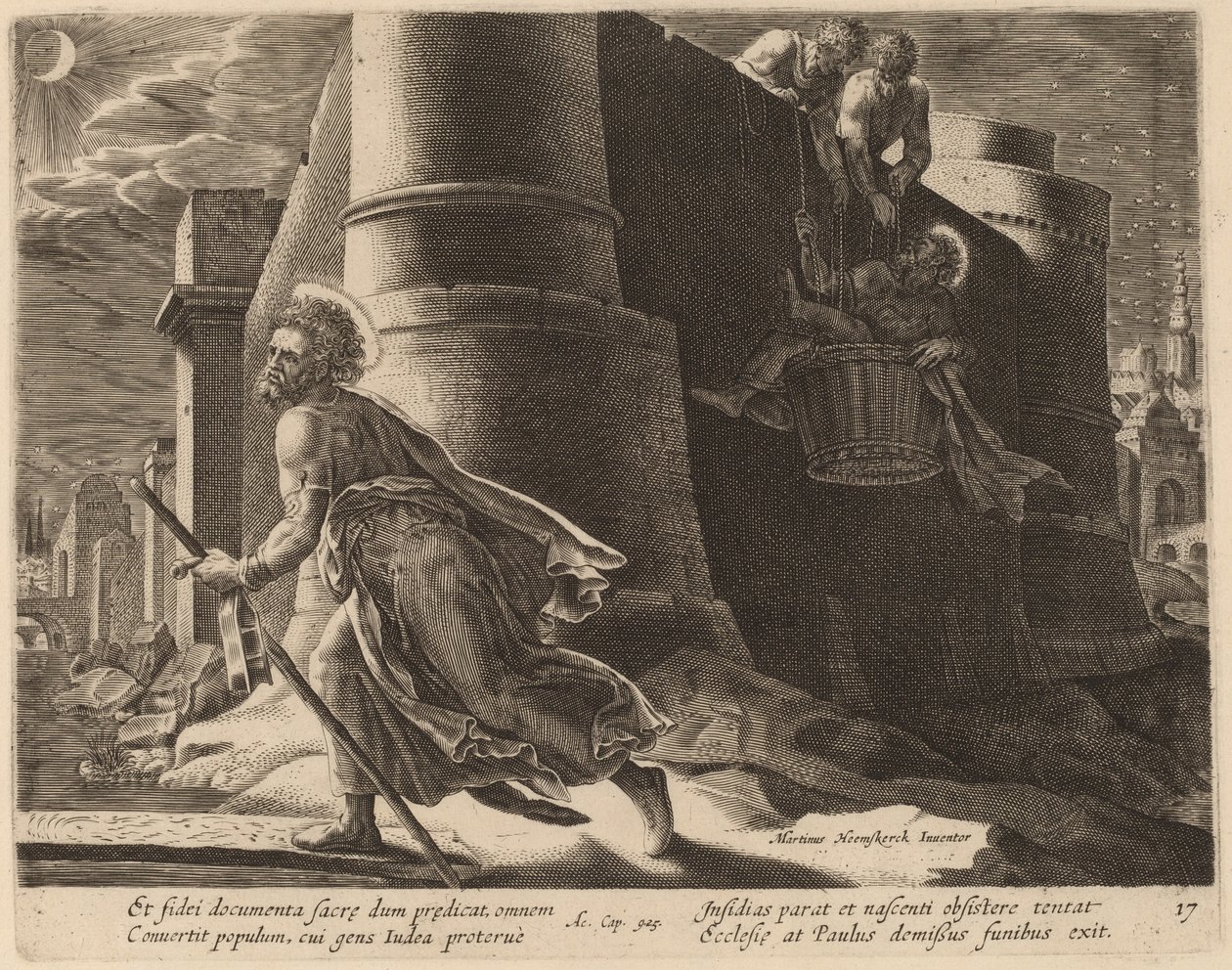 Szent Pál megszökik Damaszkuszból alkotó: Philip Galle after Maerten van Heemskerck