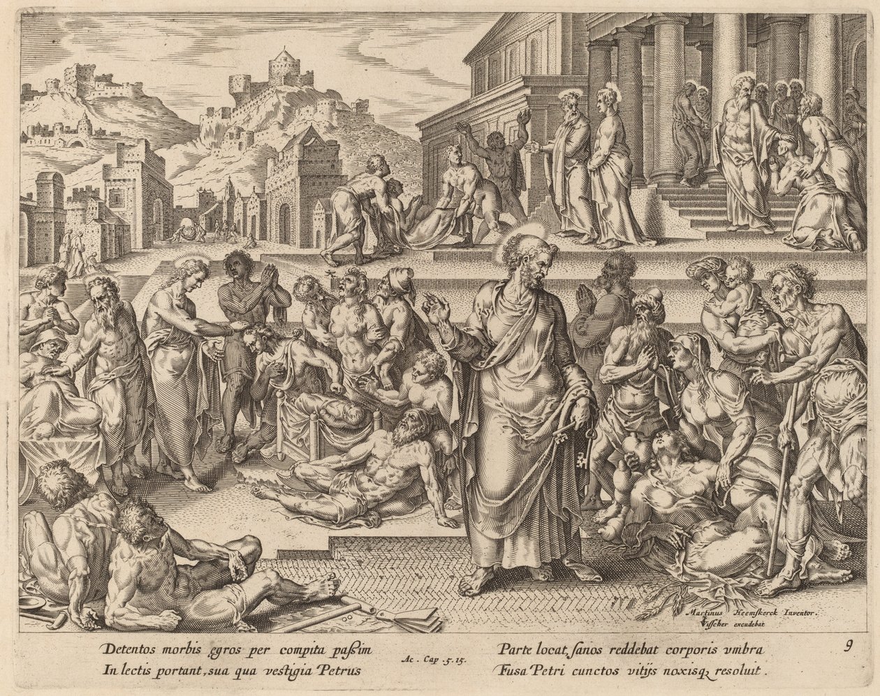 Szent Péter Betegeket gyógyít az árnyékával alkotó: Philip Galle after Maerten van Heemskerck