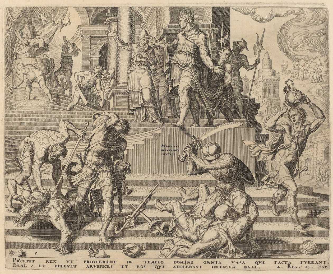 Baal templomának lerombolása és papjainak lemészárlása alkotó: Philip Galle, after Maerten van Heemskerck