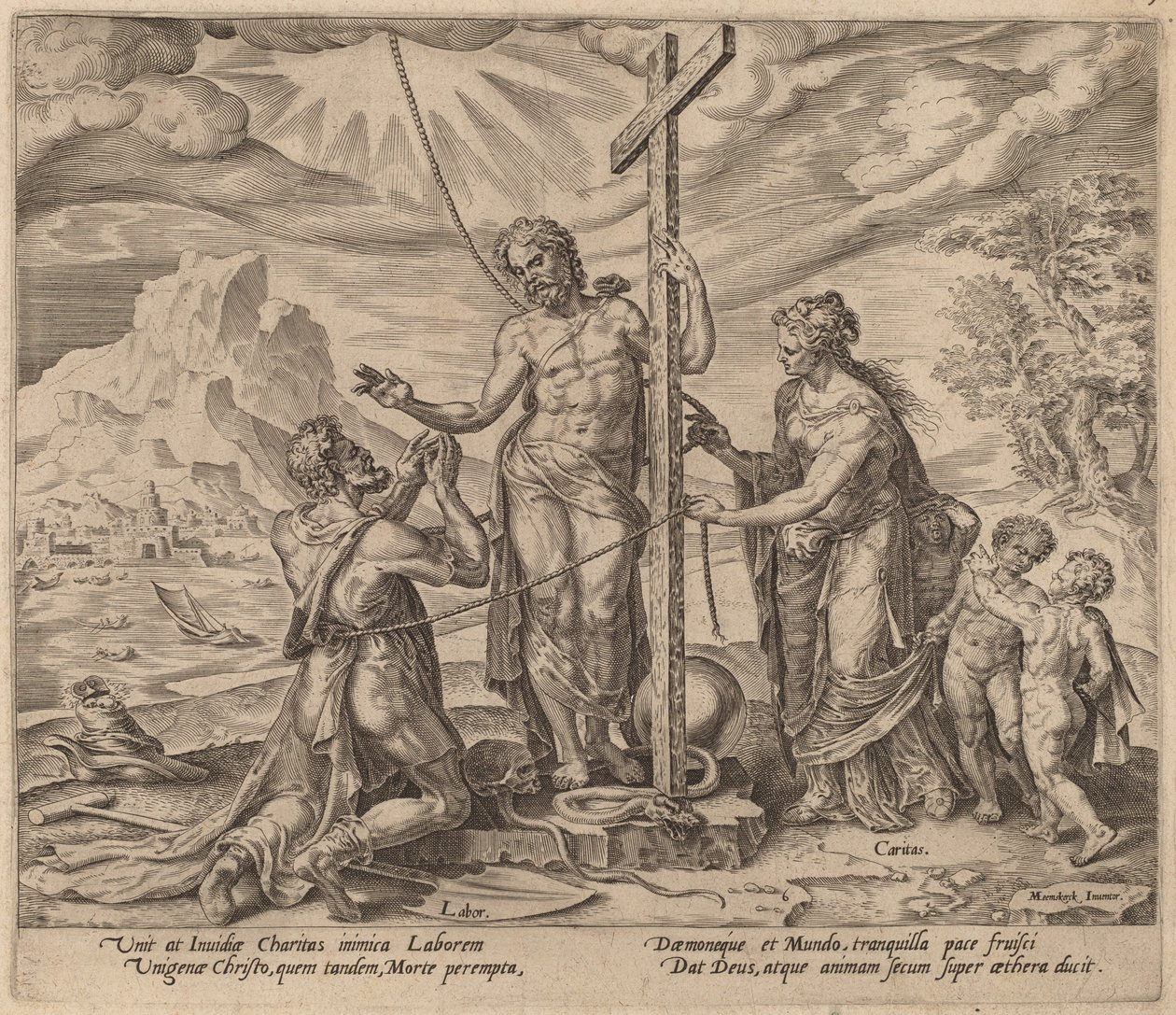 A szorgalmas munkás Krisztussal egyesült a halál után alkotó: Philip Galle after Maerten van Heemskerck