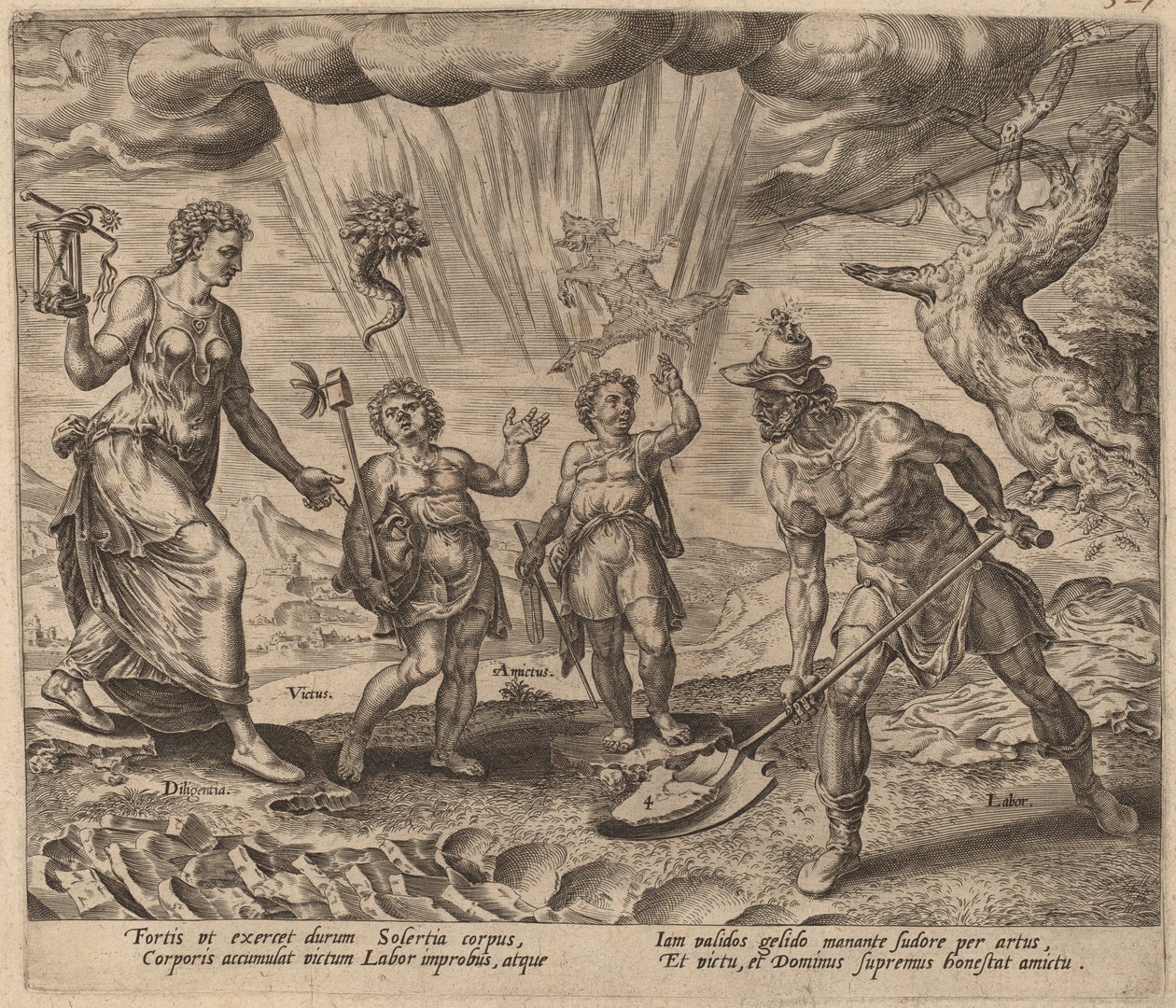 Az Úr élelmiszerrel és ruházattal ruházza fel a szorgalmas munkást alkotó: Philip Galle after Maerten van Heemskerck