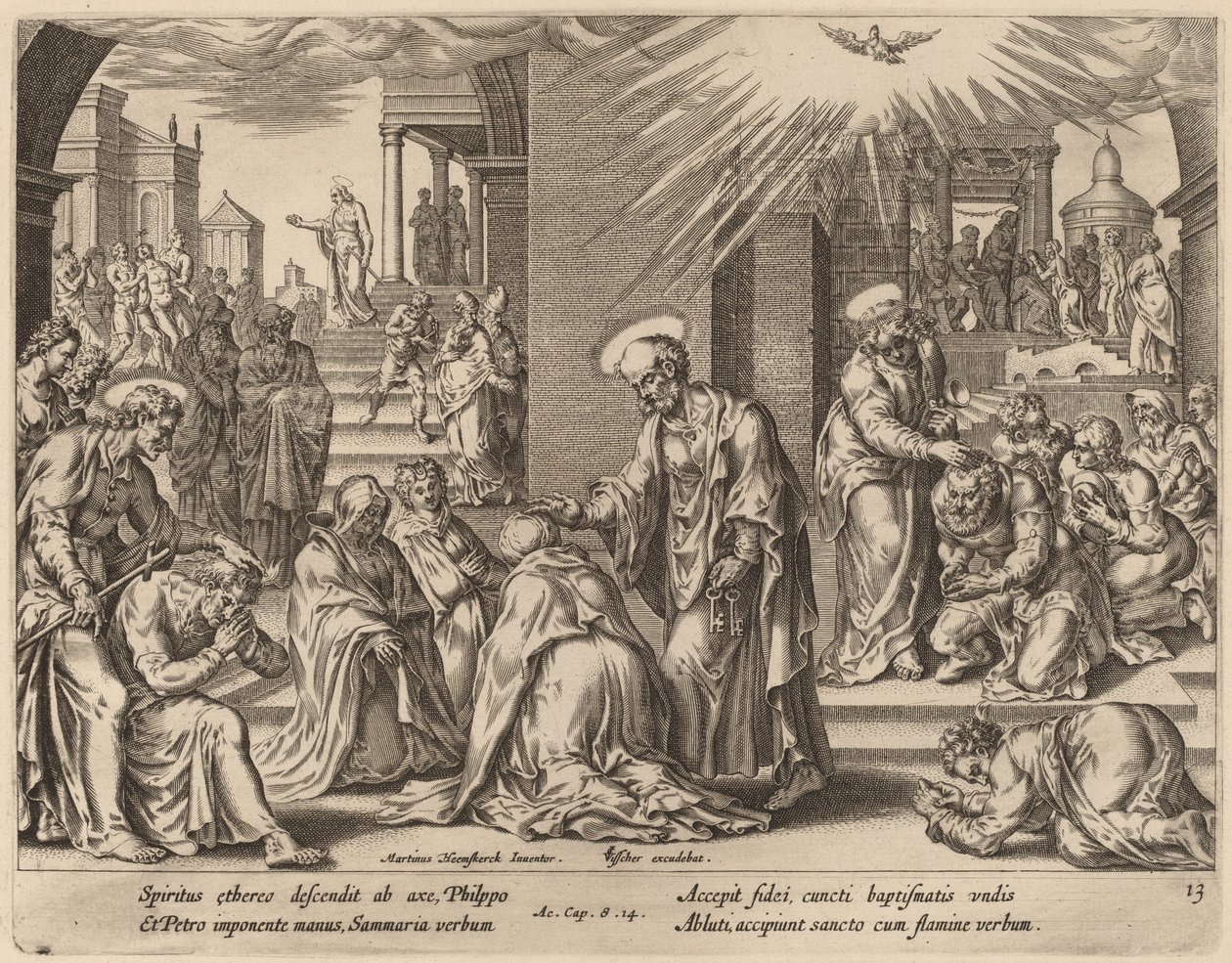 Szamária népe befogadja Isten Igéjét alkotó: Philip Galle after Maerten van Heemskerck
