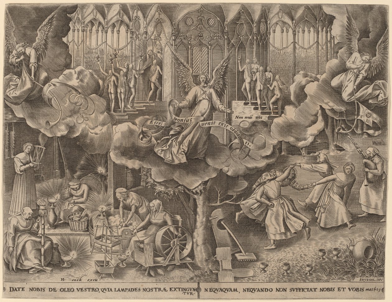 Példabeszéd a bölcs és ostoba szüzekről alkotó: Philip Galle after Pieter Bruegel the Elder