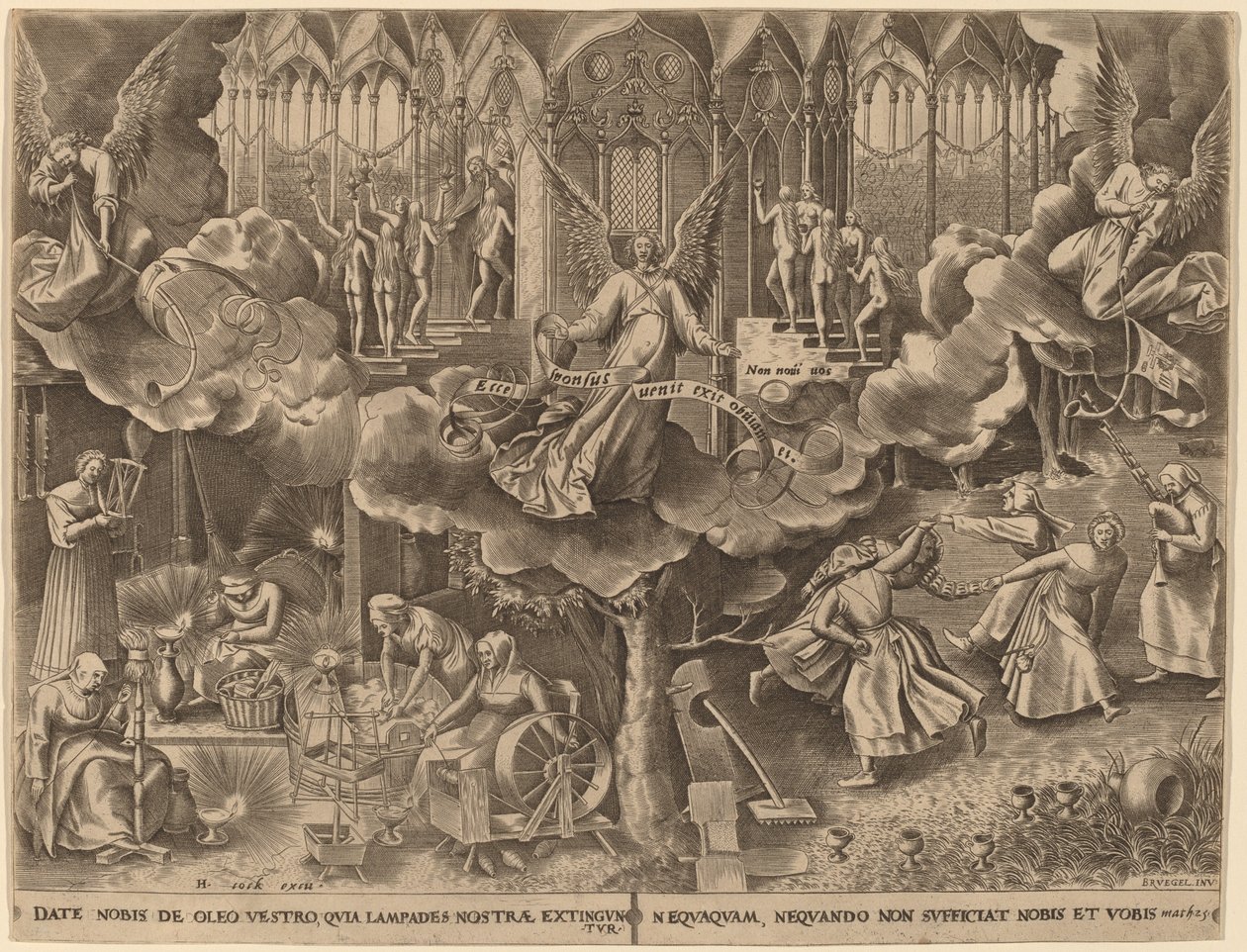 Példabeszéd a bölcs és ostoba szüzekről alkotó: Philip Galle after Pieter Bruegel the Elder