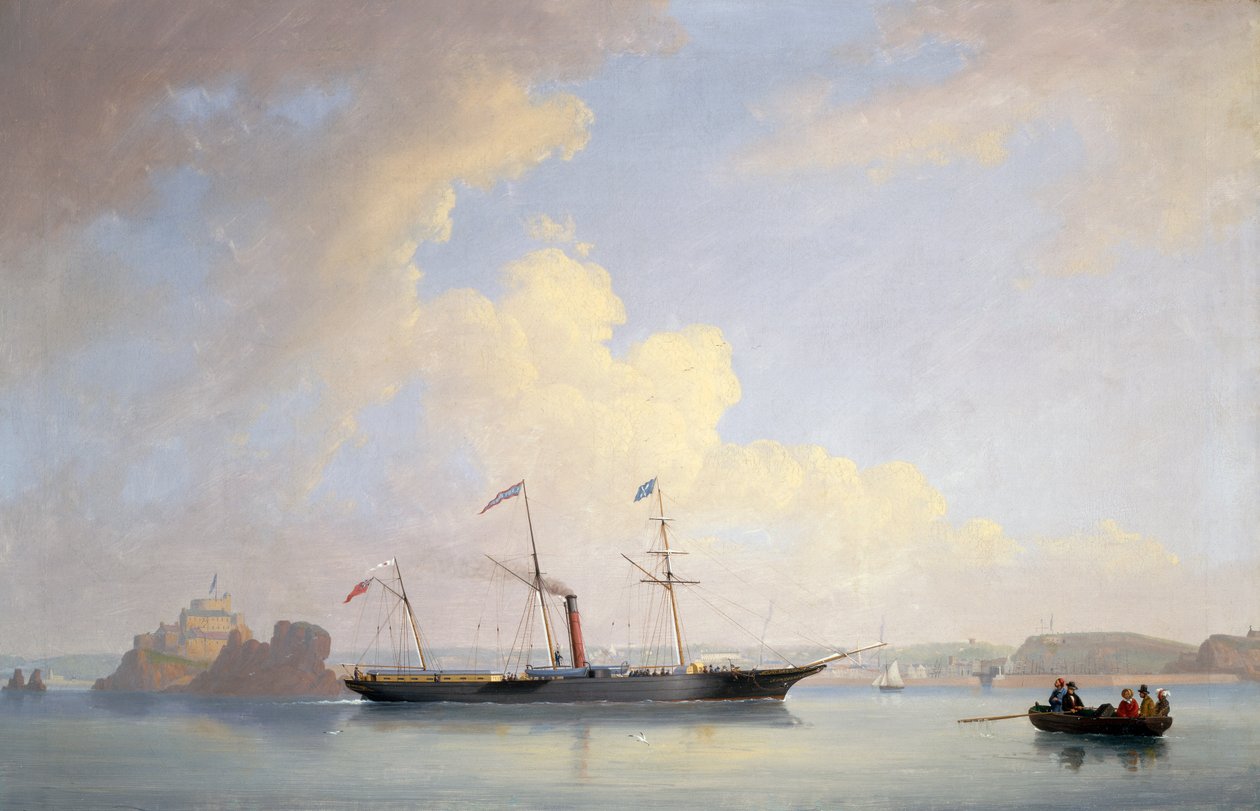 A Screw Steamer Lady Bird az Elizabeth Castle-nél, Jersey-ben alkotó: Philip John (after) Ouless