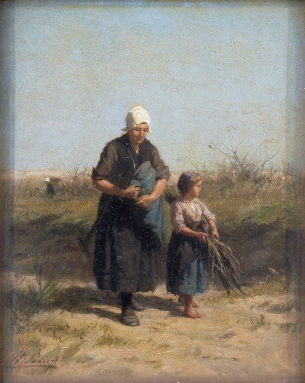 Visszatérés a munkából (olaj, fapanel) alkotó: Philip Lodewijk Jacob Frederick Sadee