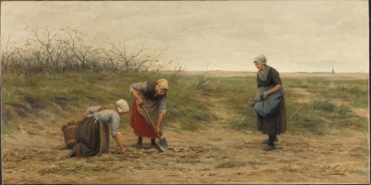 Scheveningeni nők burgonyát szüretelnek egy mezőn alkotó: Philip Lodewijk Jacob Frederick Sadee