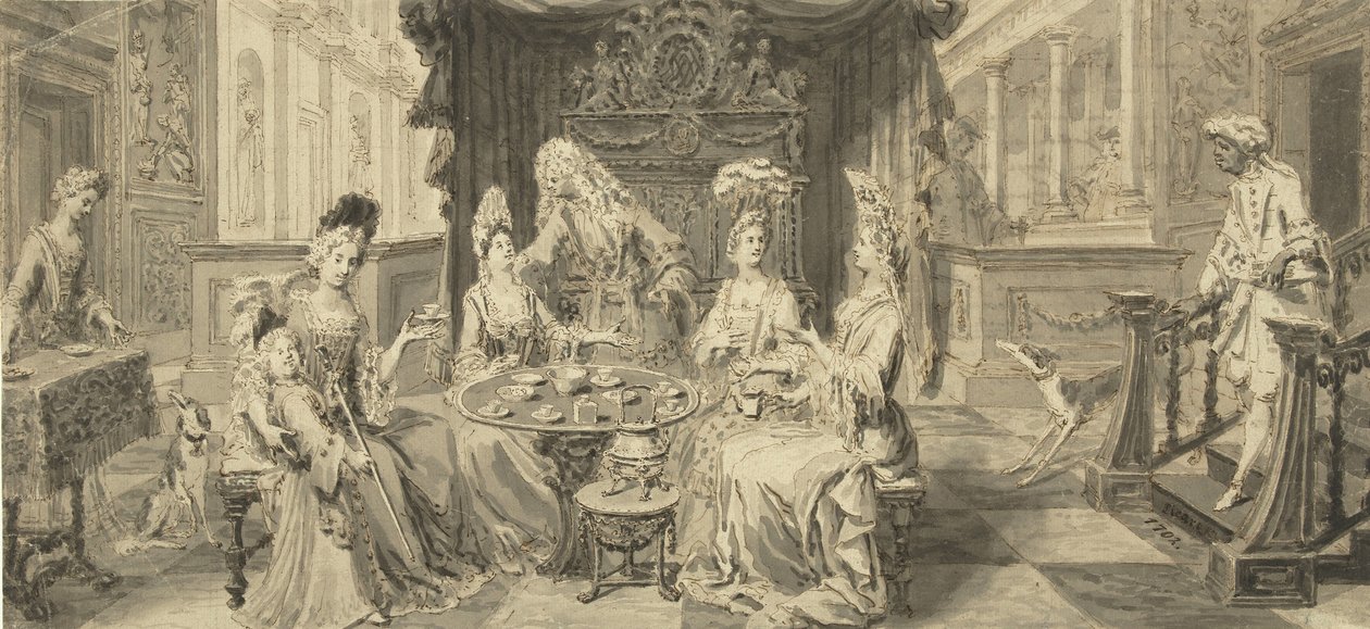 Elegáns társaság a kerekasztalnál, 1700 alkotó: Philip Tidemann