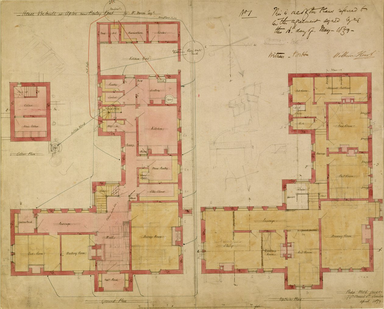 A Vörös Ház tervei, Bexley Heath, 1859 (toll, tinta és WC papíron) alkotó: Philip Webb
