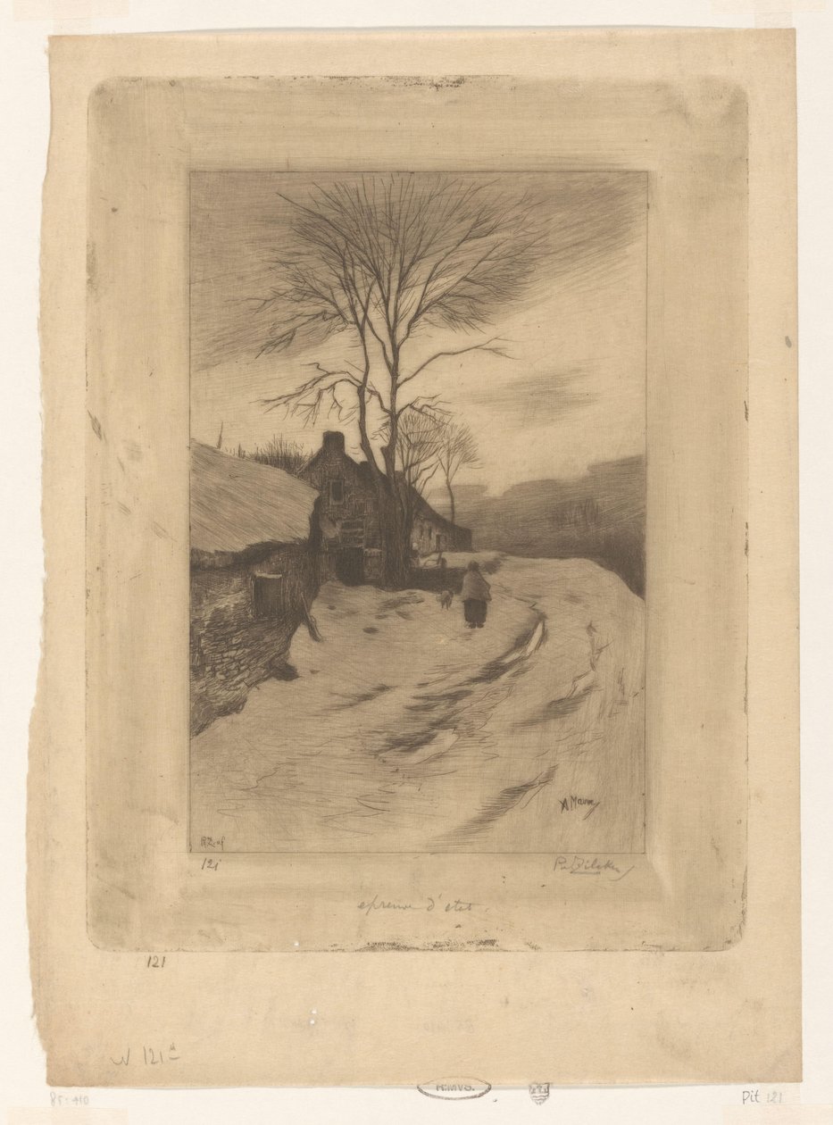 Egy út mentén tanyázik csupasz fákkal Hiver (eredeti cím) alkotó: Philip Zilcken (signed by artist)