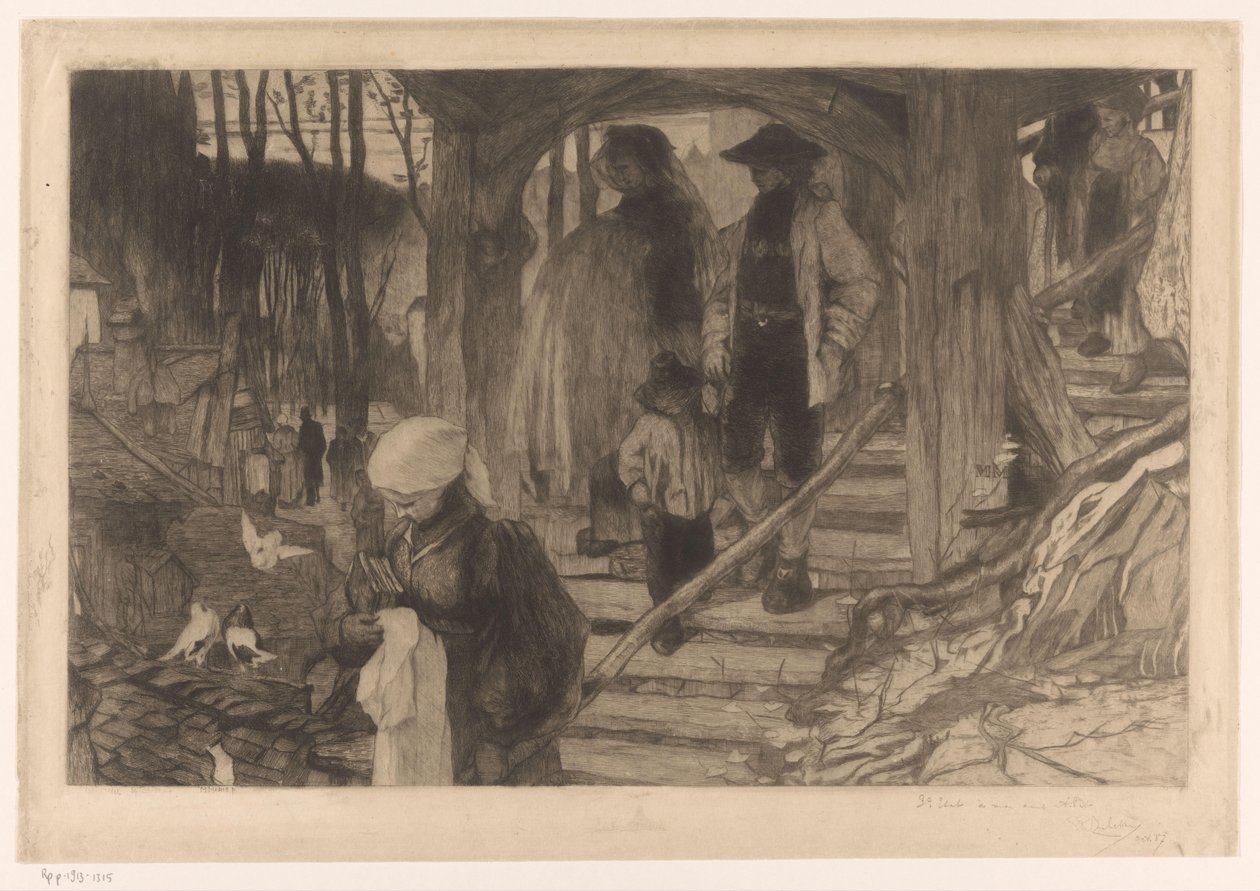 A gazdák lemennek a lépcsőn Baptême à Fribourg (eredeti cím) alkotó: Philip Zilcken (signed by artist)