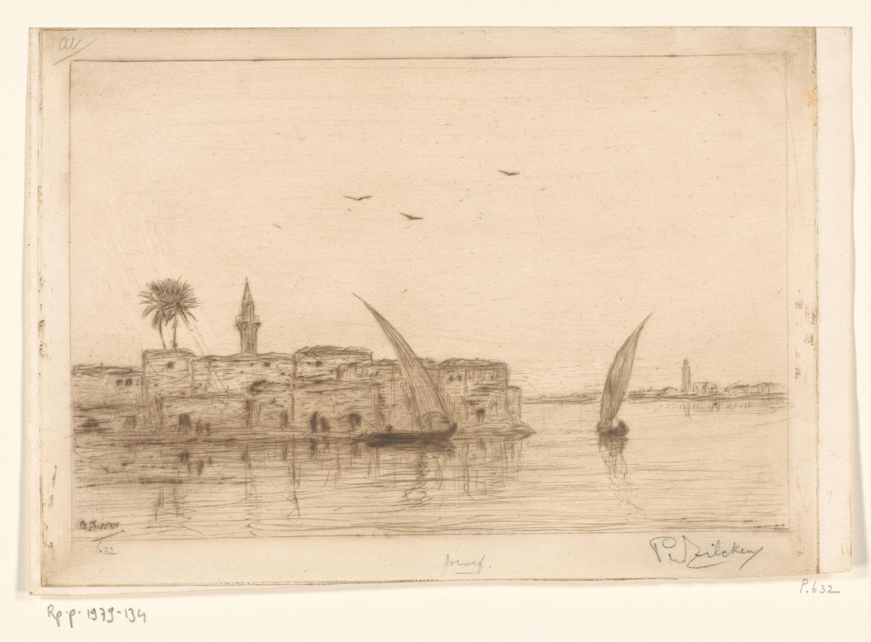 Kilátás a Nílusra vitorlás hajókkal Au bord du Nil (eredeti cím) alkotó: Philip Zilcken (signed by artist)