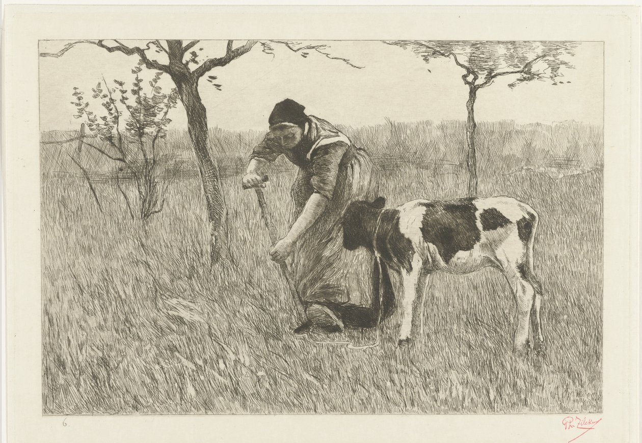 Ásó gazda felesége borjúval Le veau (eredeti cím) alkotó: Philip Zilcken (signed by artist)