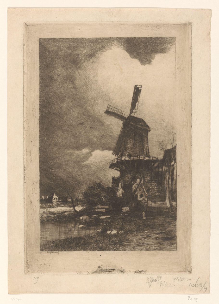 Malom egy tájban Moulin a vent (eredeti cím) alkotó: Philip Zilcken (signed by artist)